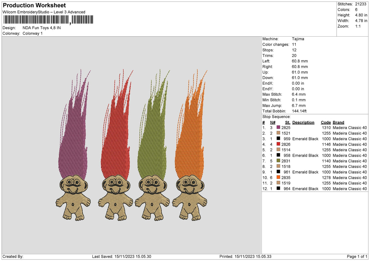 Colors Hair Embroidery File 6 sizes