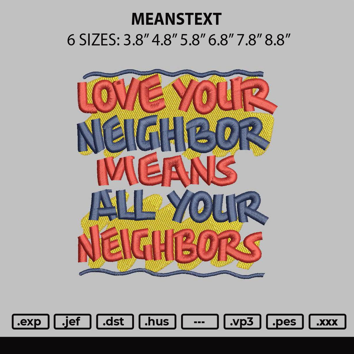 Meanstext Embroidery File 6 sizes