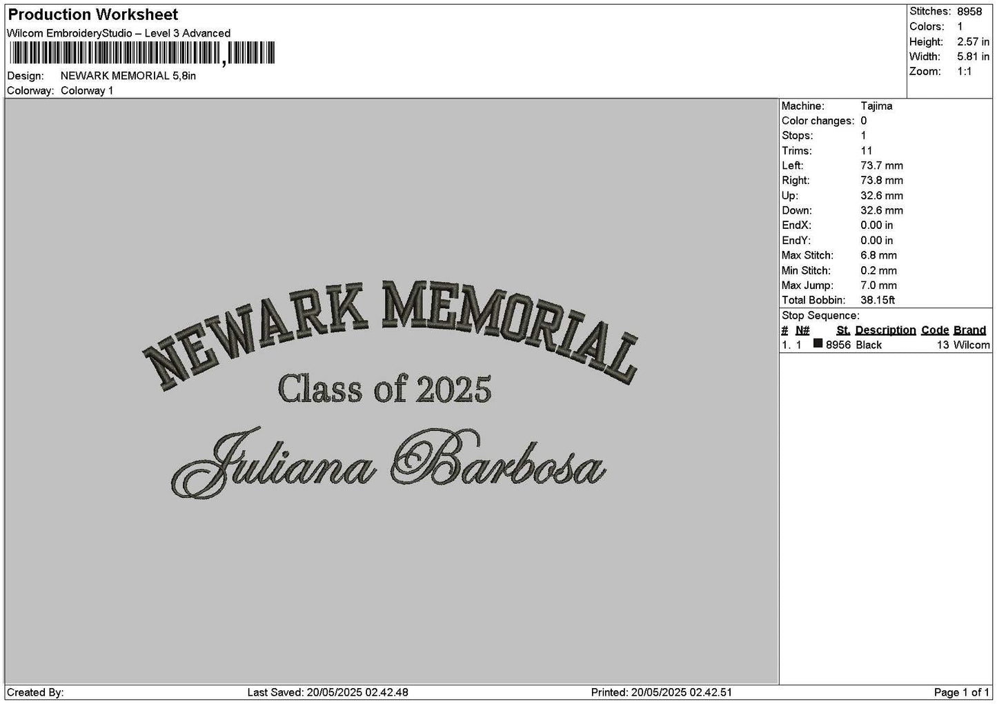 Newarktext Embroidery File 6 sizes