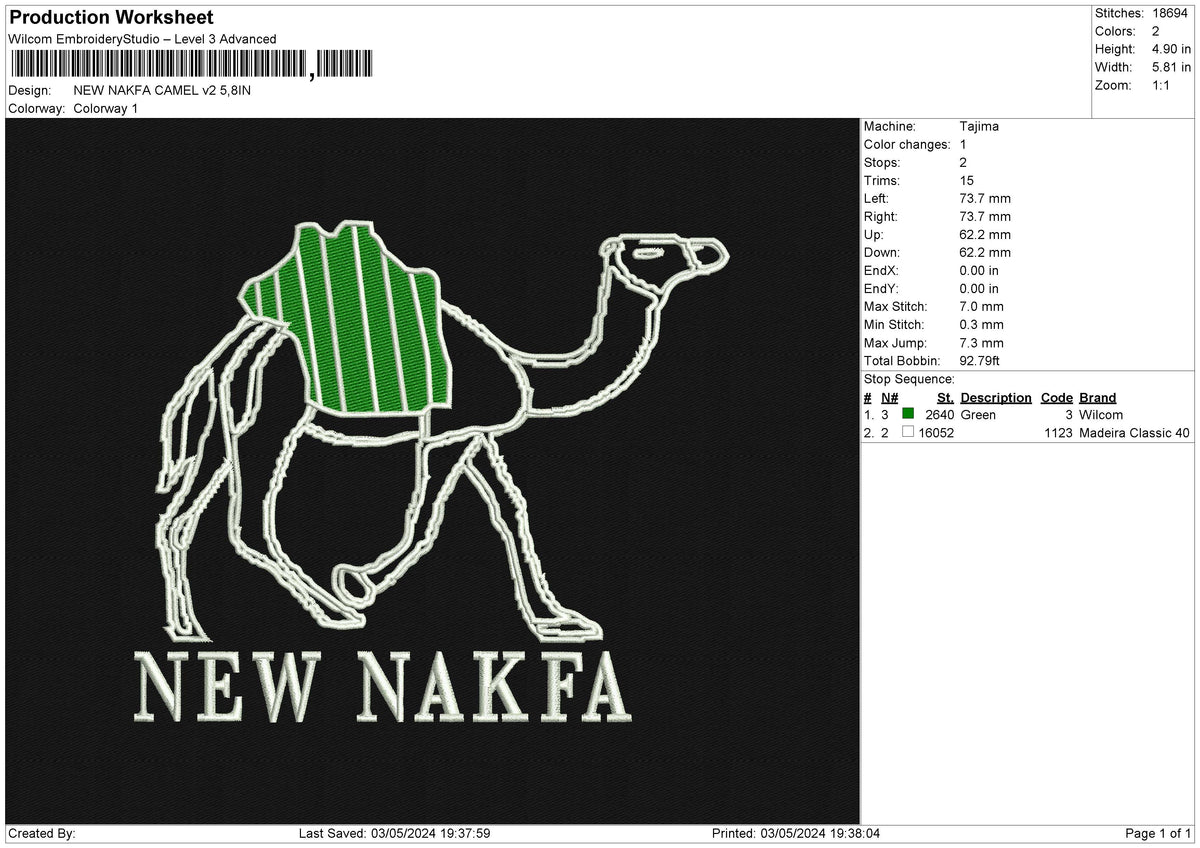 NEW NAKFA CAMEL v2 Embroidery File 6 size