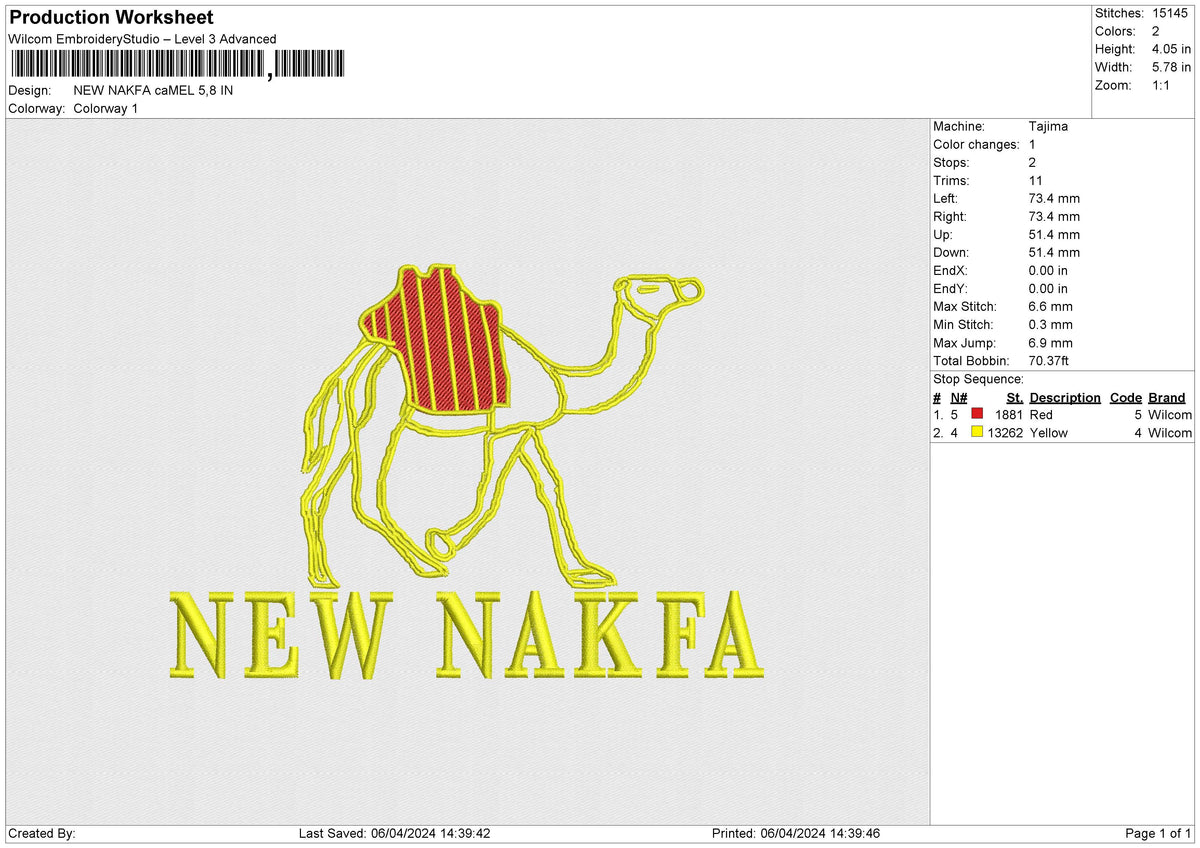 NEW NAKFA caMEL Embroidery File 6 size
