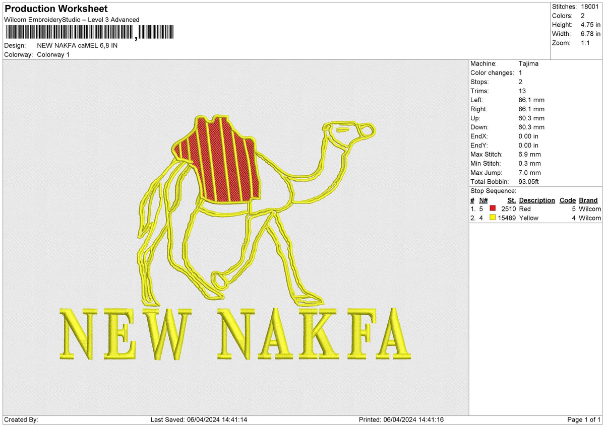 NEW NAKFA caMEL Embroidery File 6 size