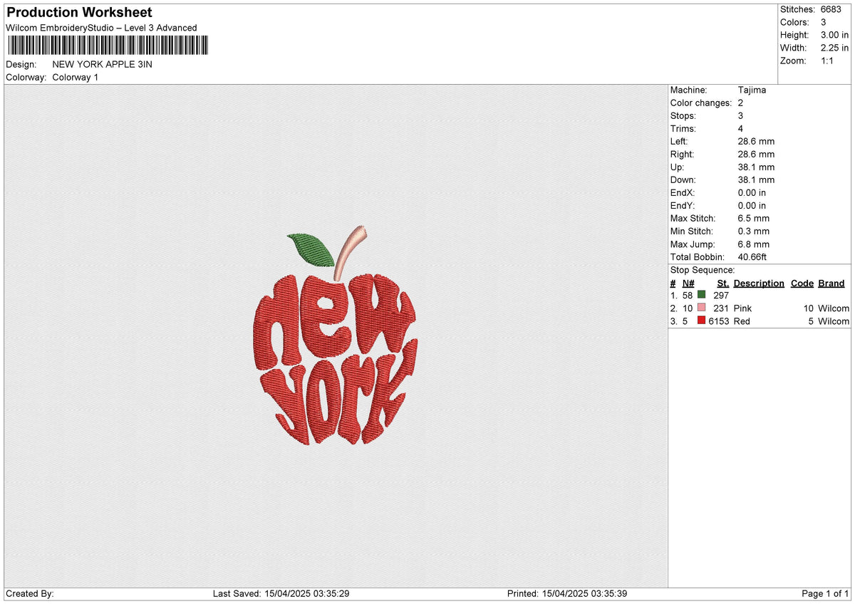 NEW YORK APPLE Embroidery File 6 size