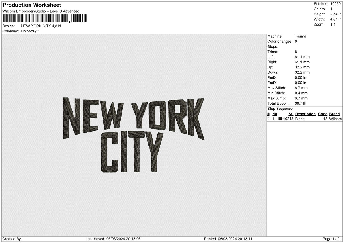 NEW YORK CITY Embroidery File 6 size