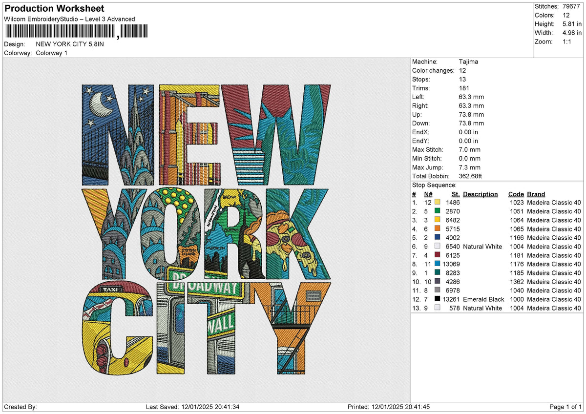 NEW YORK CITY Embroidery File 6 size