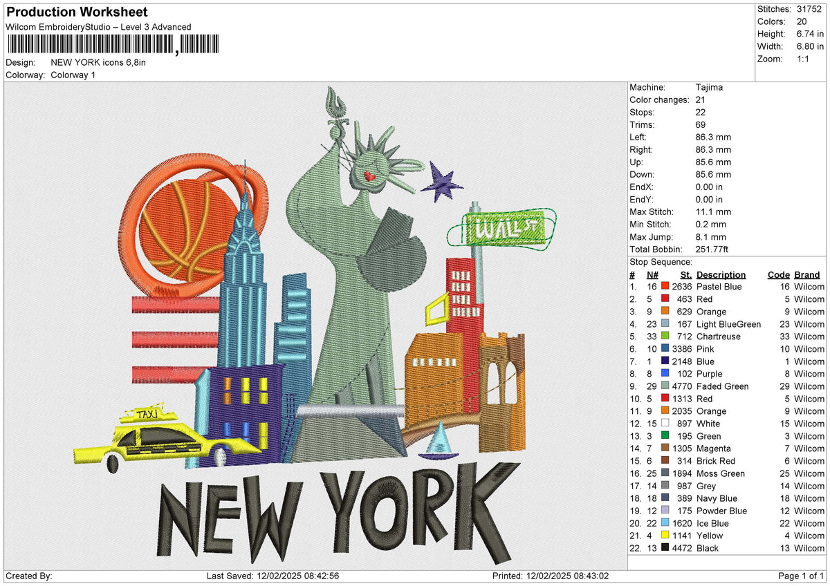 NEW YORK Icons Embroidery File 6 size