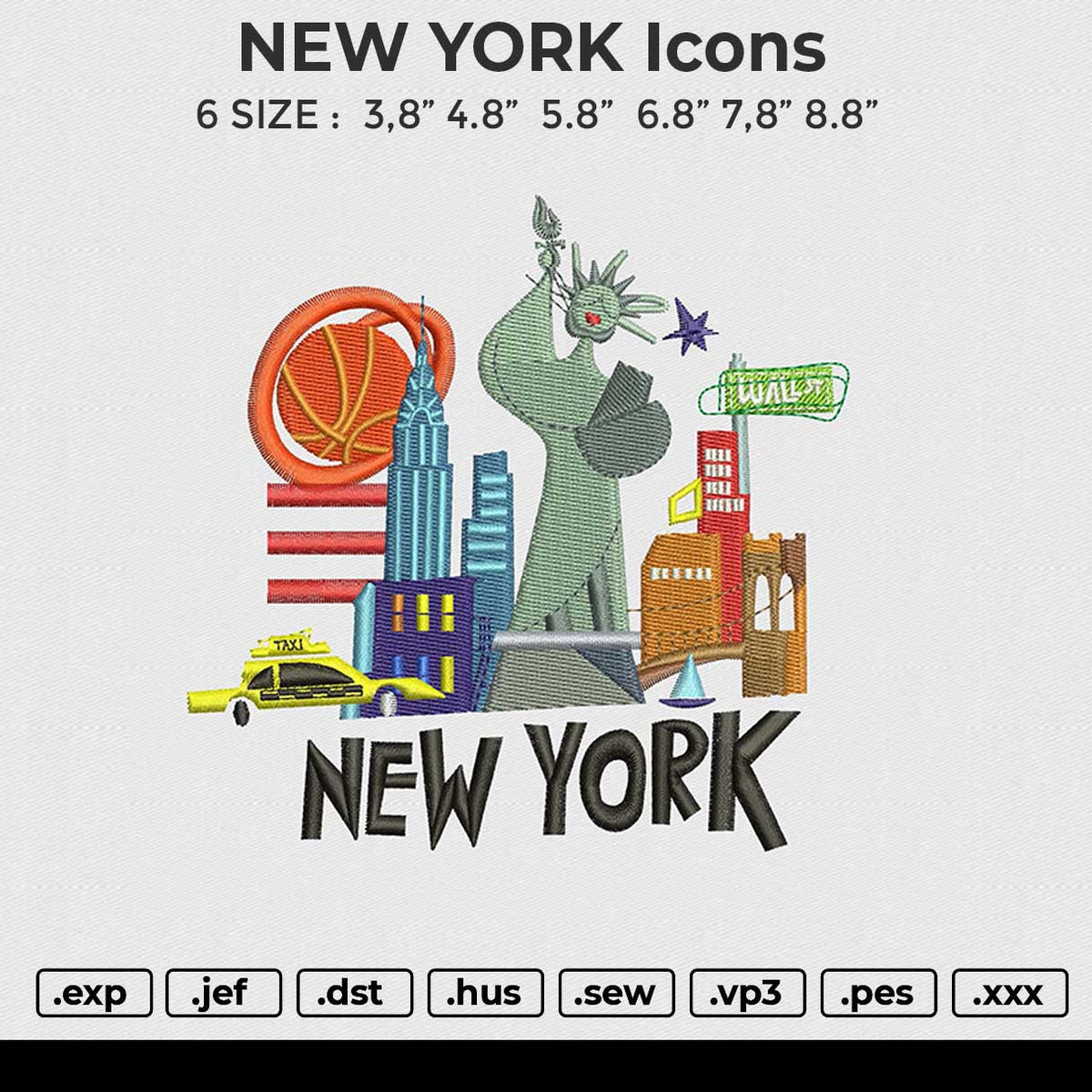 NEW YORK Icons Embroidery File 6 size