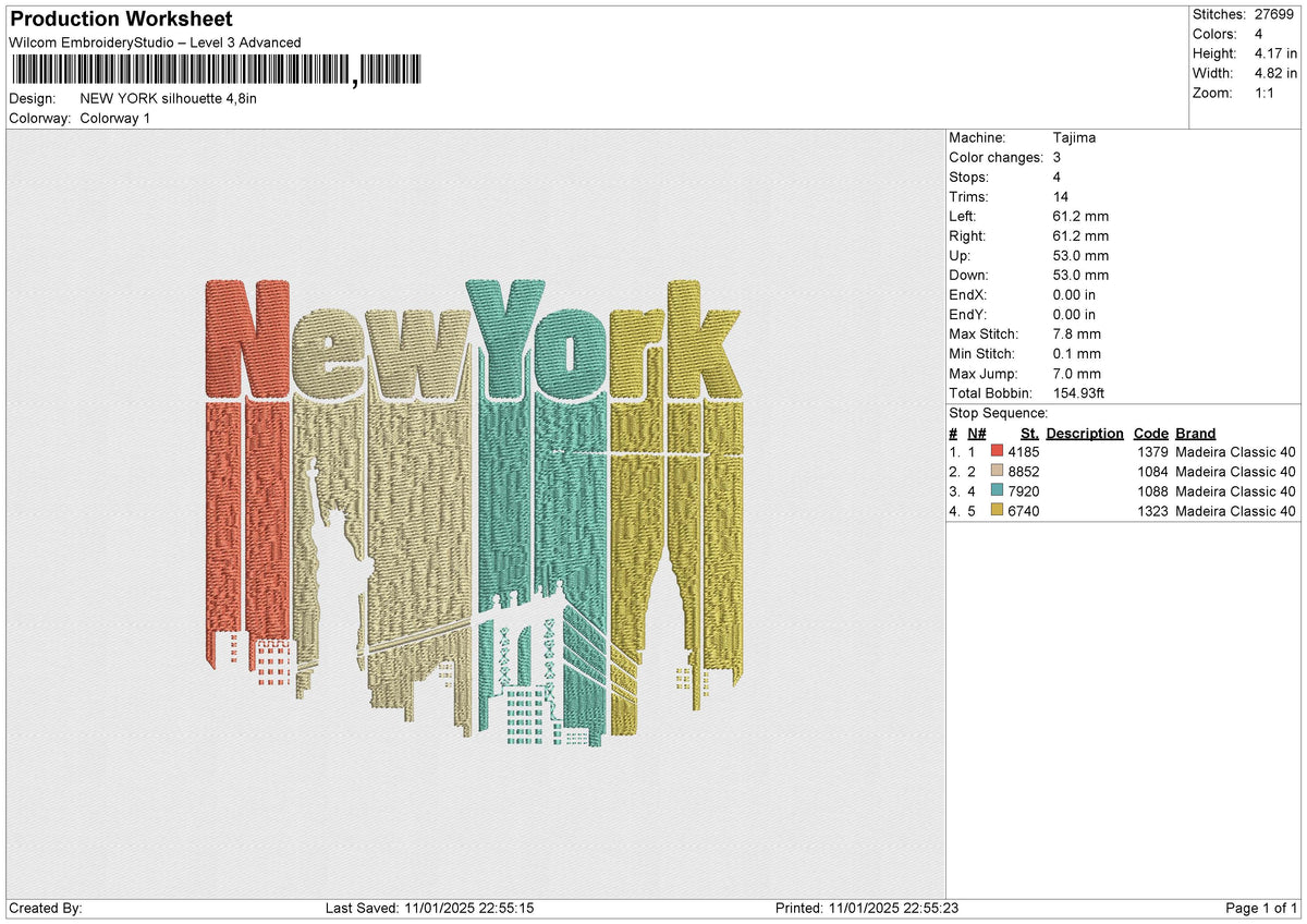 New York Silhouette Embroidery File 6 size