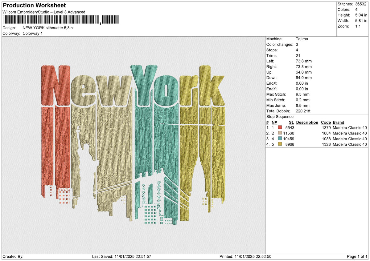 New York Silhouette Embroidery File 6 size