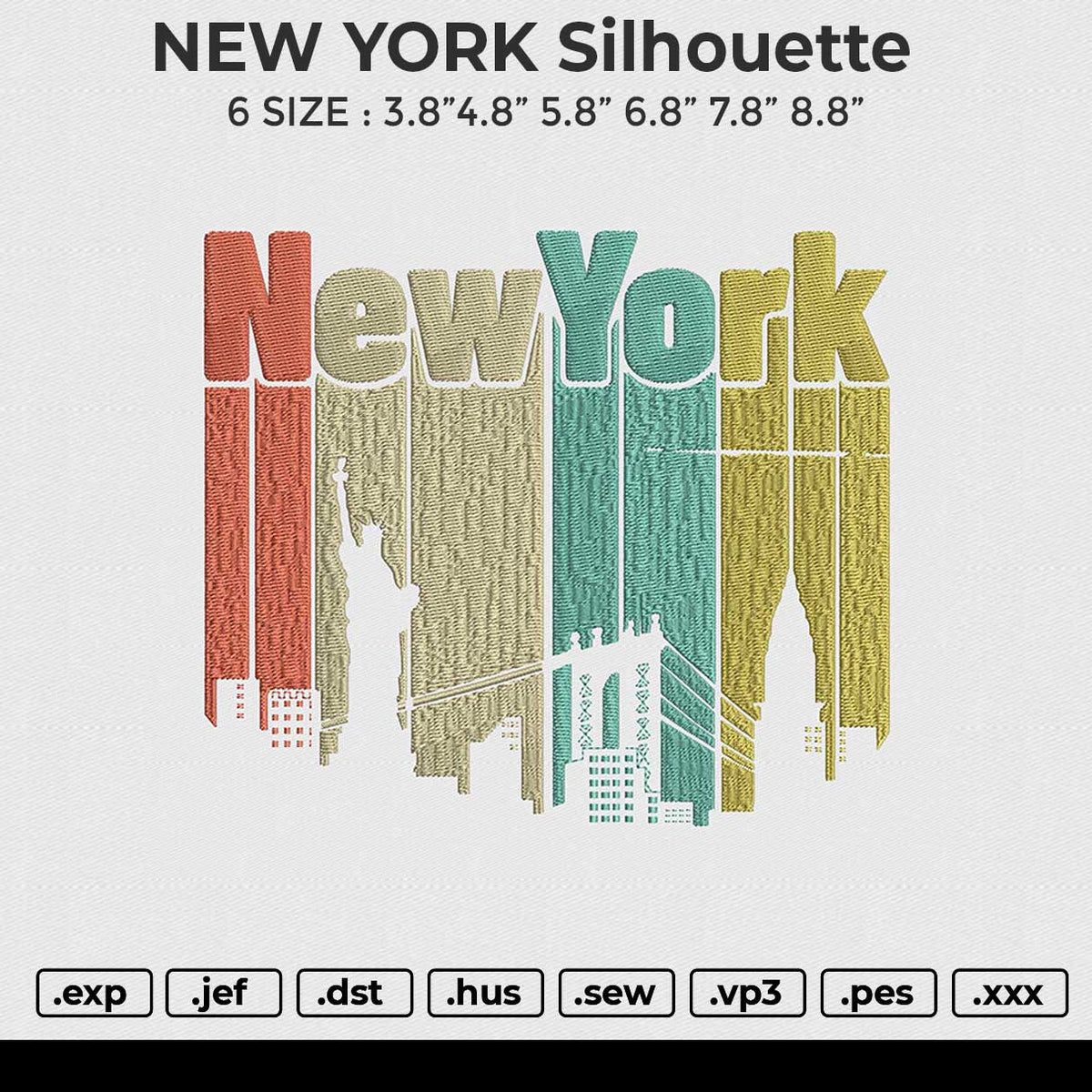 New York Silhouette Embroidery File 6 size