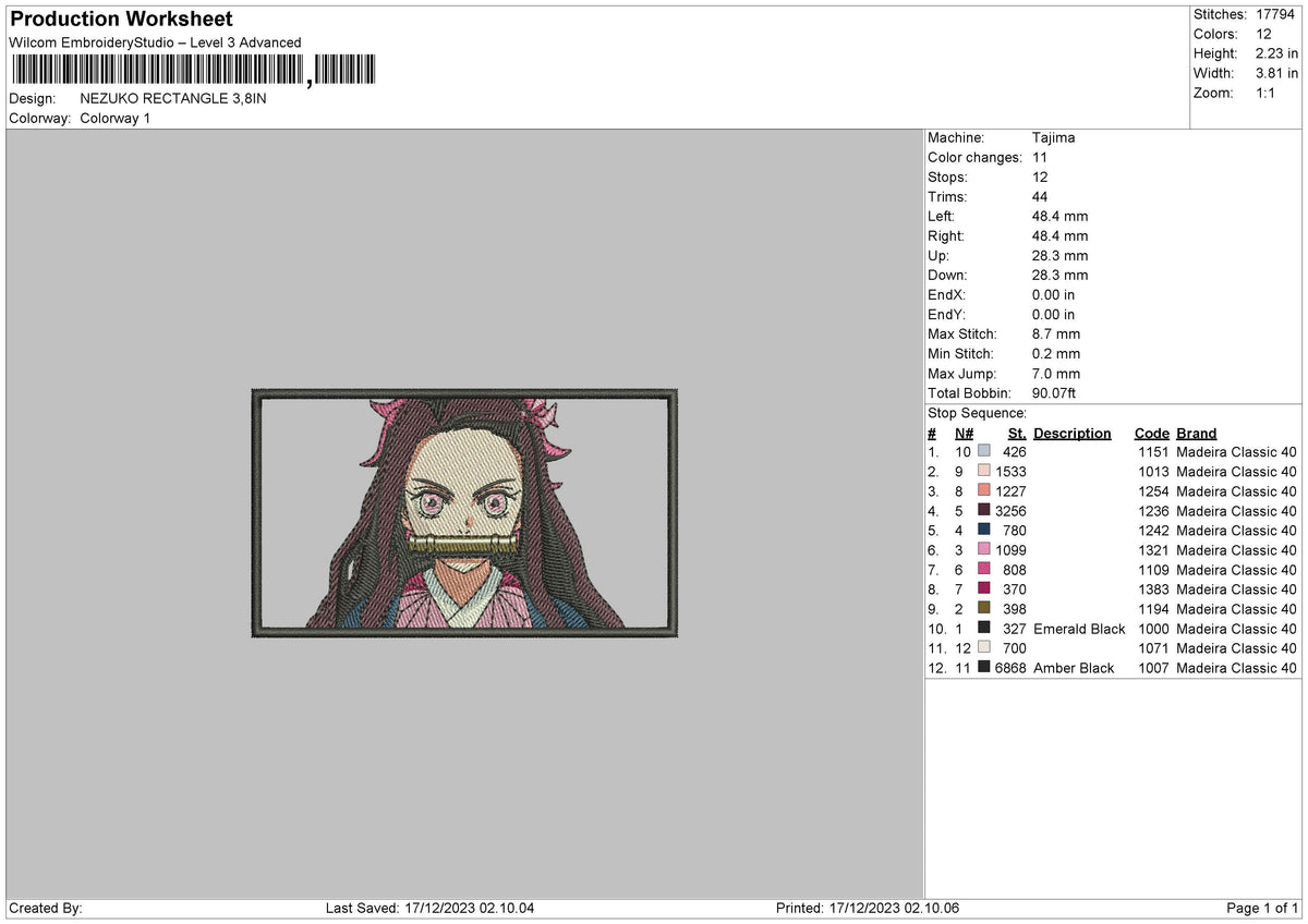 Nezukorectangle 02 Embroidery File 6 sizes