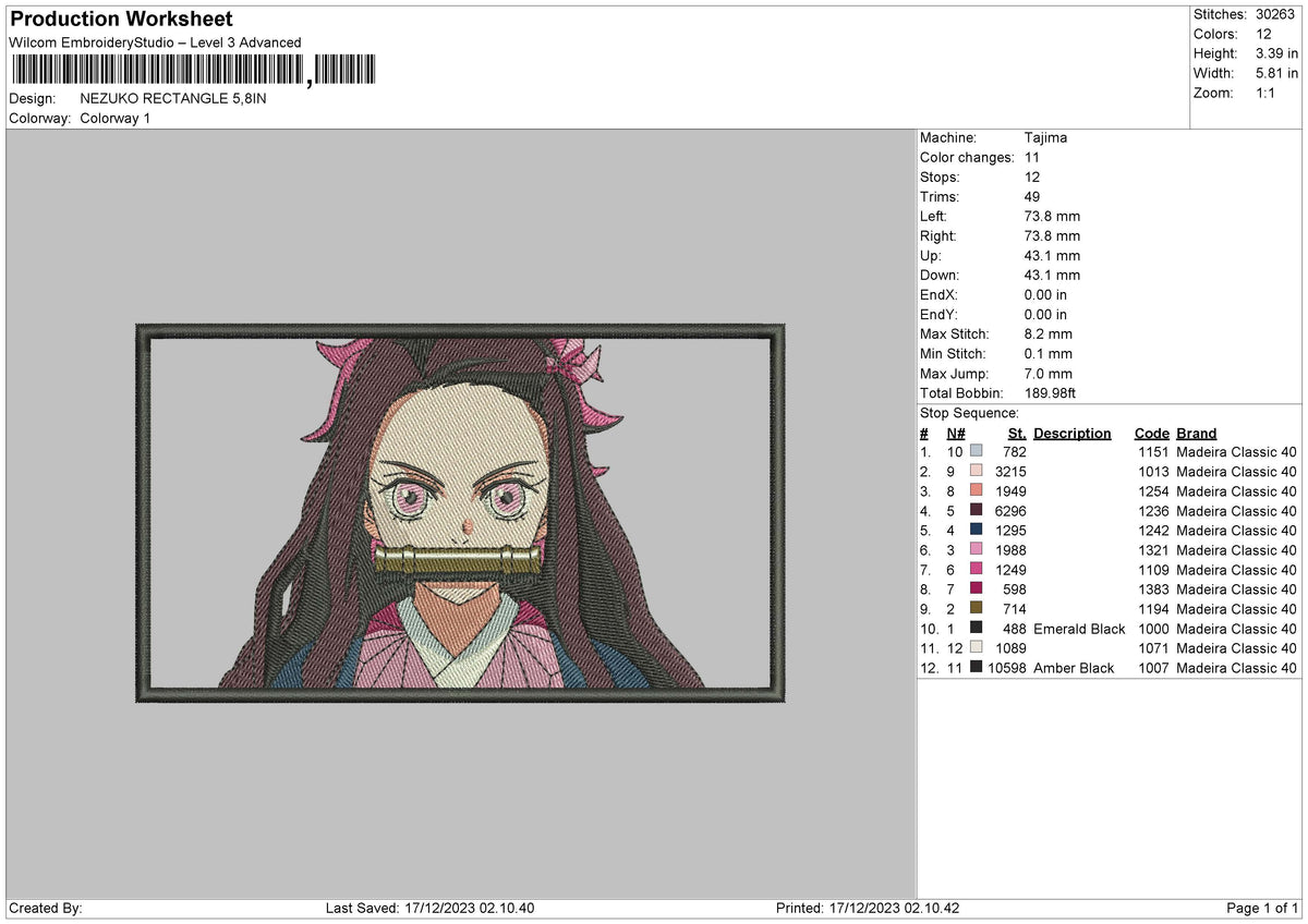 Nezukorectangle 02 Embroidery File 6 sizes