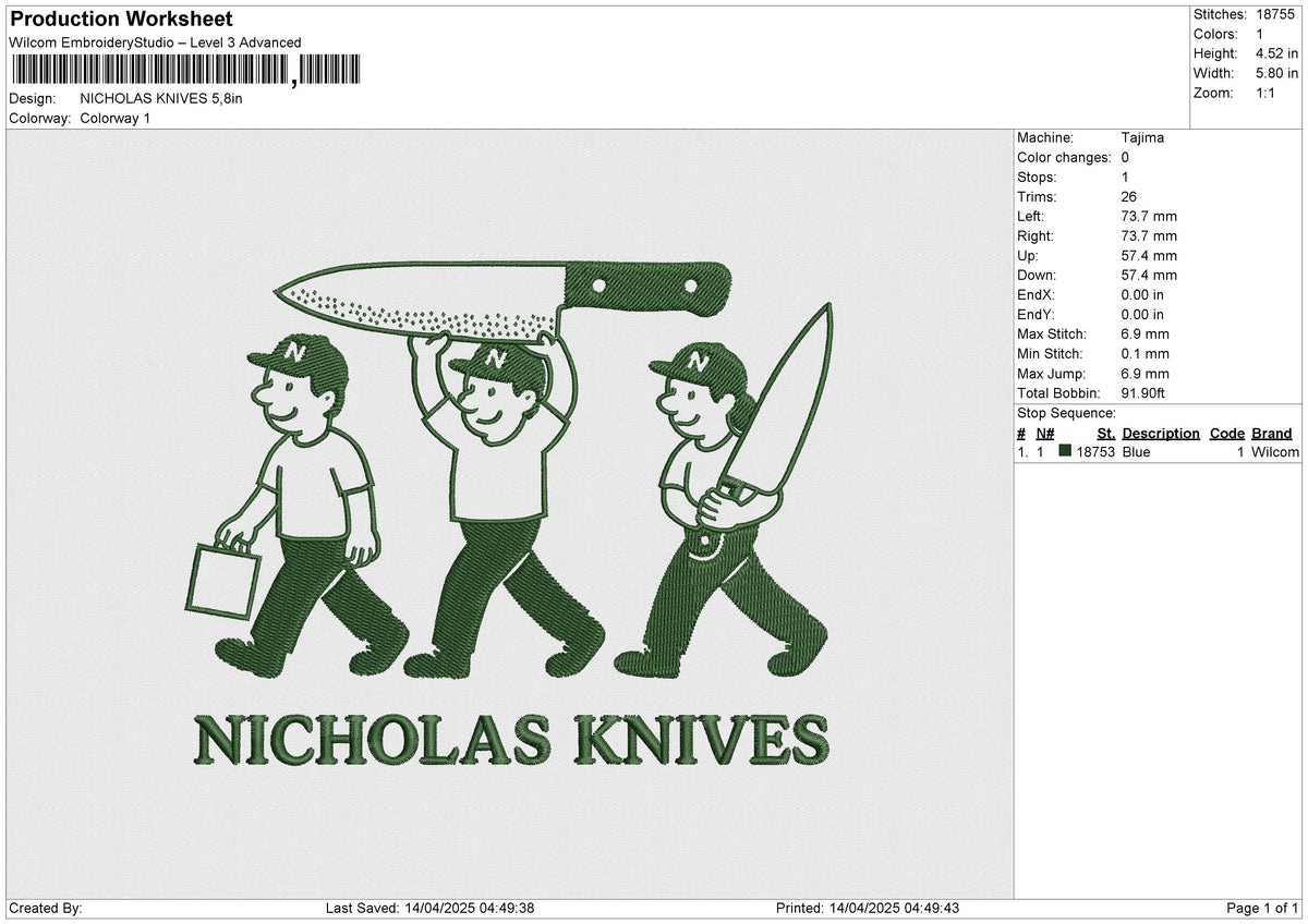 NICHOLAS KNIVES Embroidery File 6 size