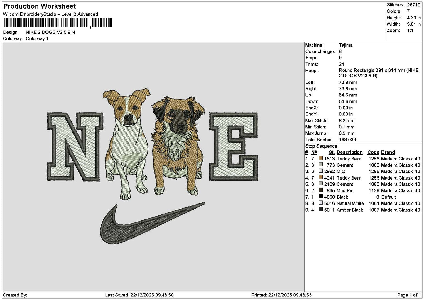 Nike 2 Dogs V2 Embroidery File 6 sizes