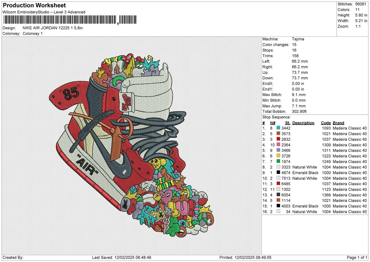 NIKE AIR JORDAN 12225 Embroidery File 6 size