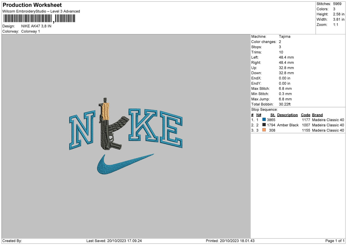Nike Ak47 Embroidery File 6 sizes