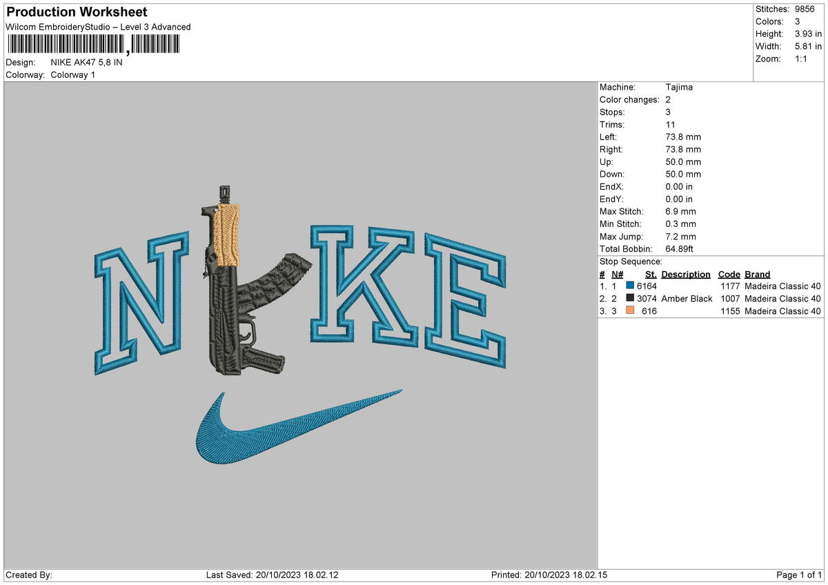 Nike Ak47 Embroidery File 6 sizes