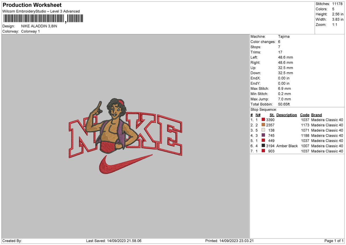 Nike Aladdin Embroidery File 6 sizes
