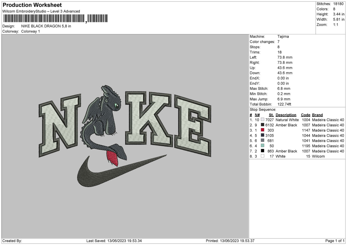 Nike Black Dragon Embroidery File 6 sizes