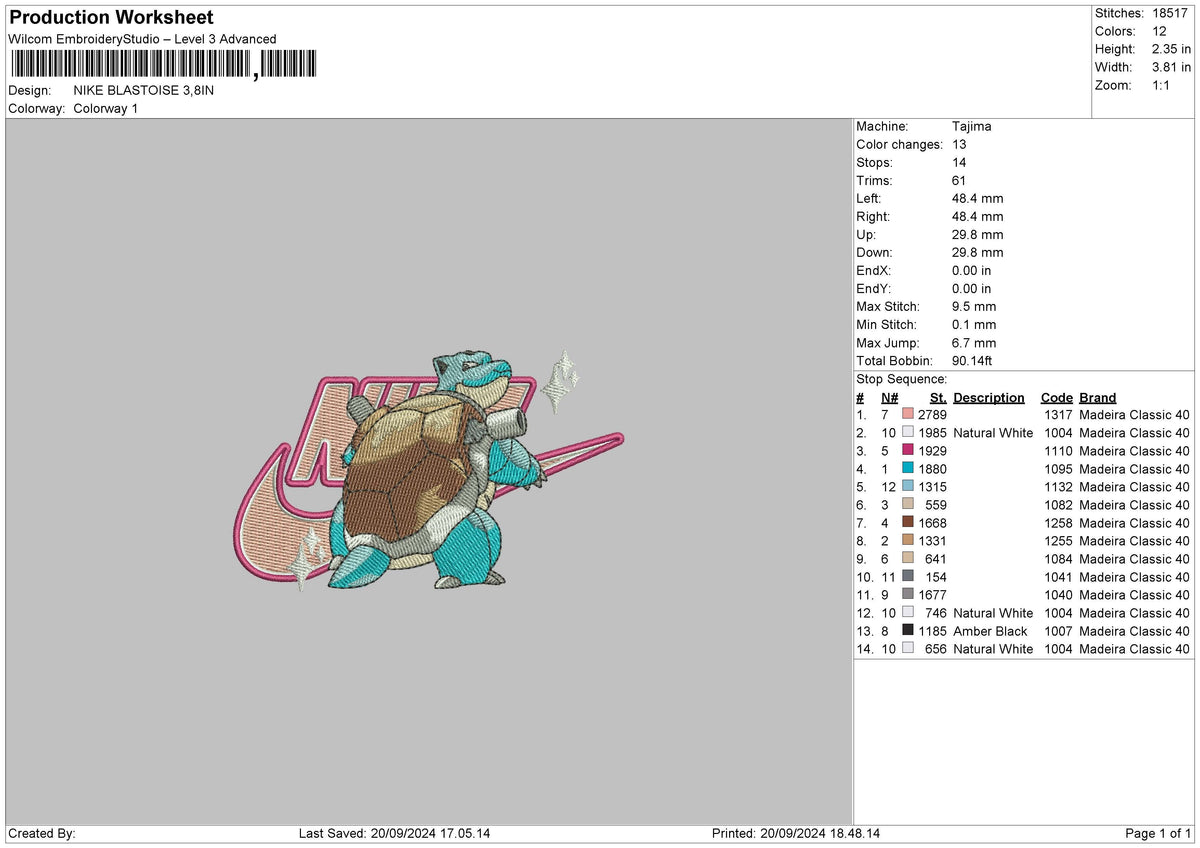 Nike Blastoise Embroidery File 6 sizes