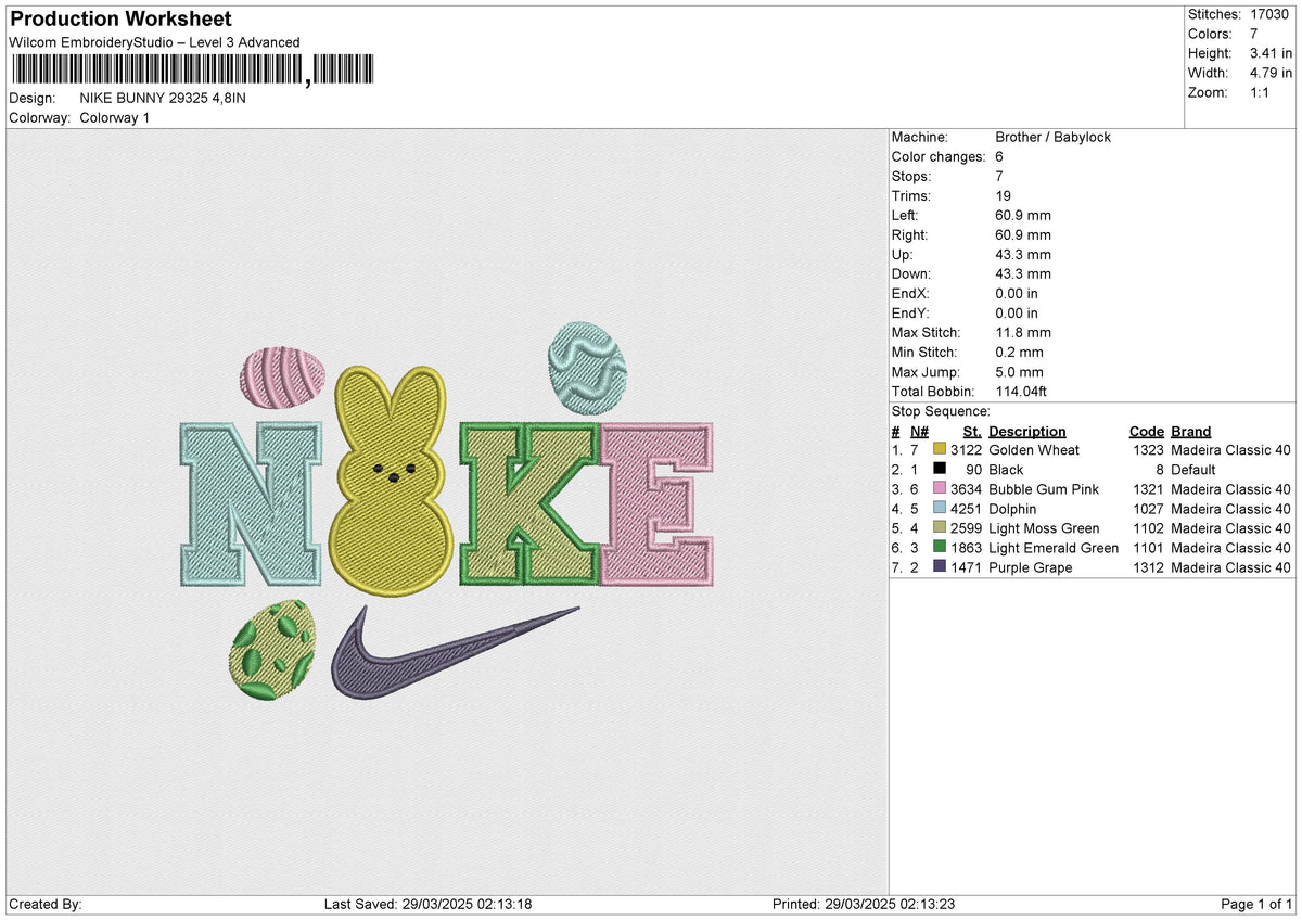 NIKE BUNNY 29325 Embroidery File 6 size