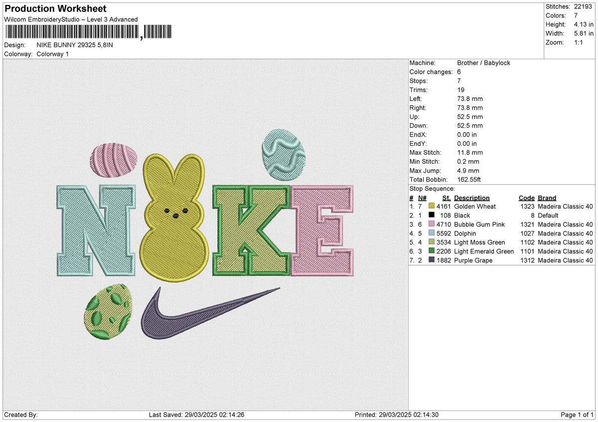 NIKE BUNNY 29325 Embroidery File 6 size