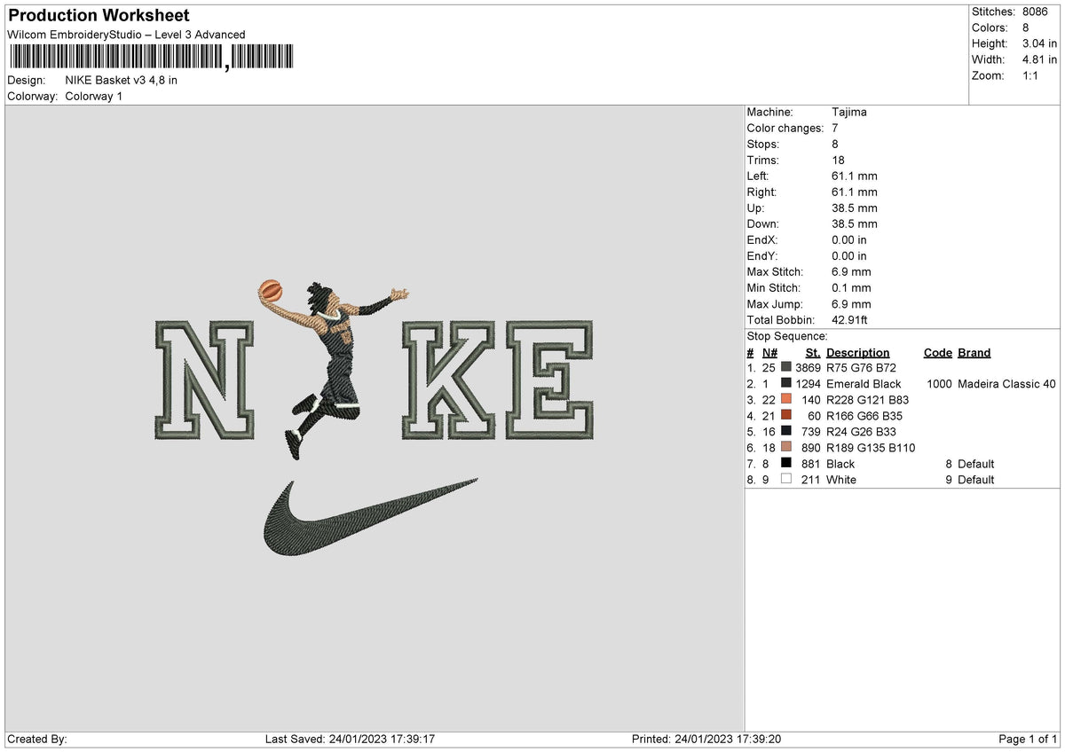 Nike Basket V3 Embroidery File 6 sizes