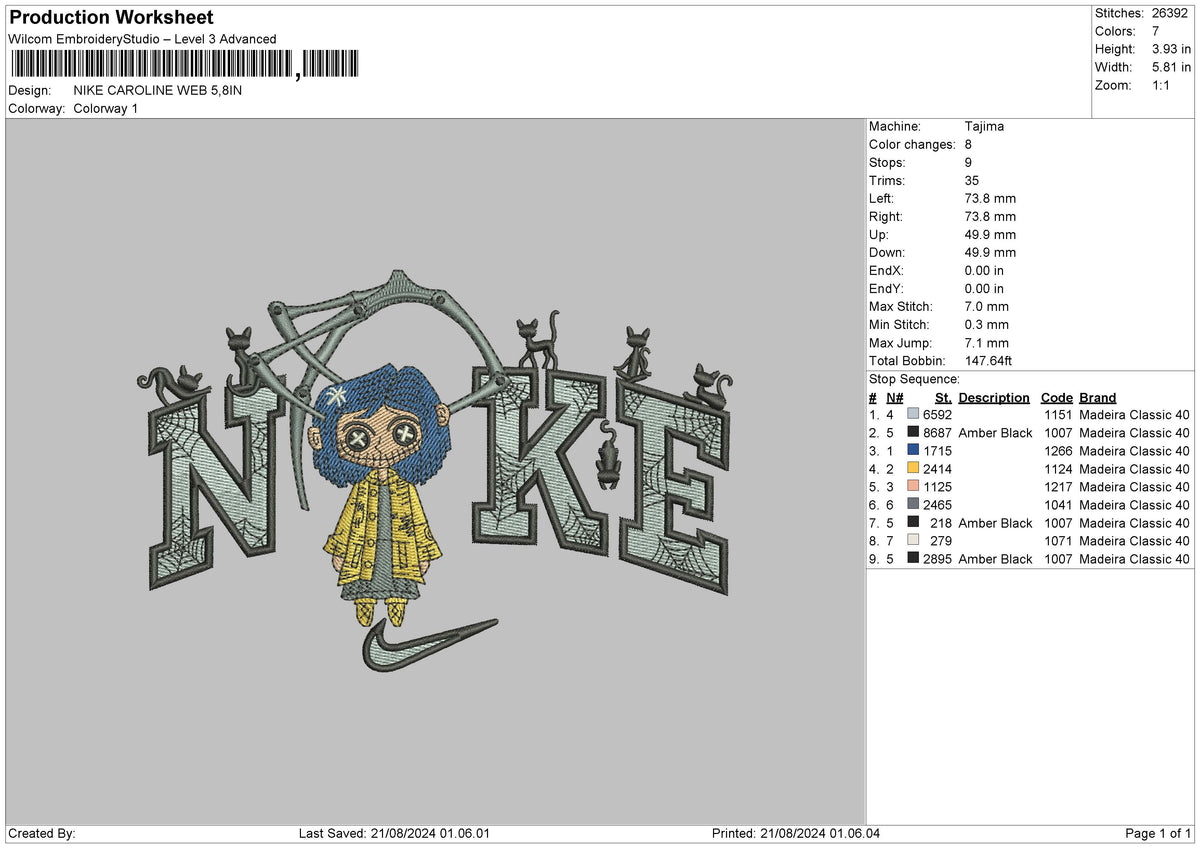 Nike Caroline 2108 Embroidery File 6 sizes