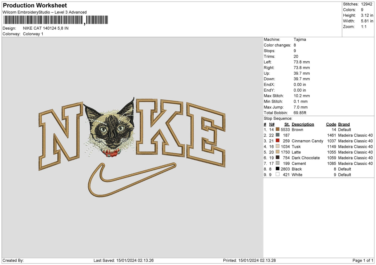 Nike Cat 1401 Embroidery File 6 sizes