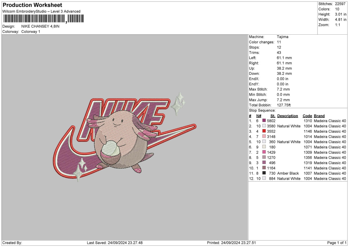 Nike Chansey Embroidery File 6 sizes