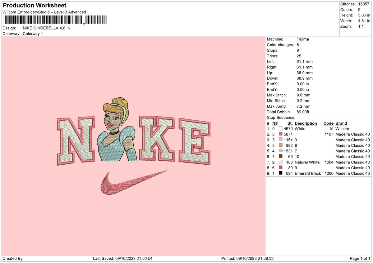 Nike Cinderella Embroidery File 6 sizes