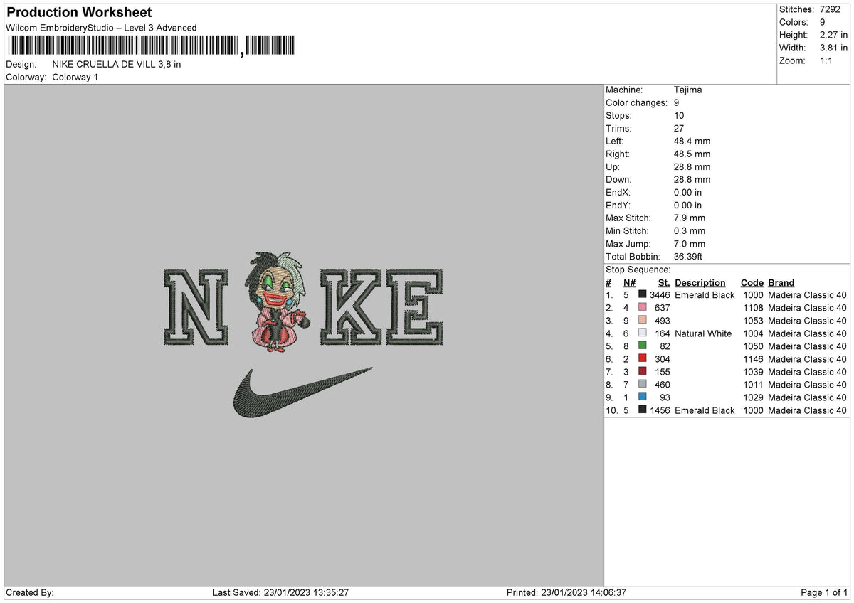 Nike Cruella D Embroidery File 6 sizes