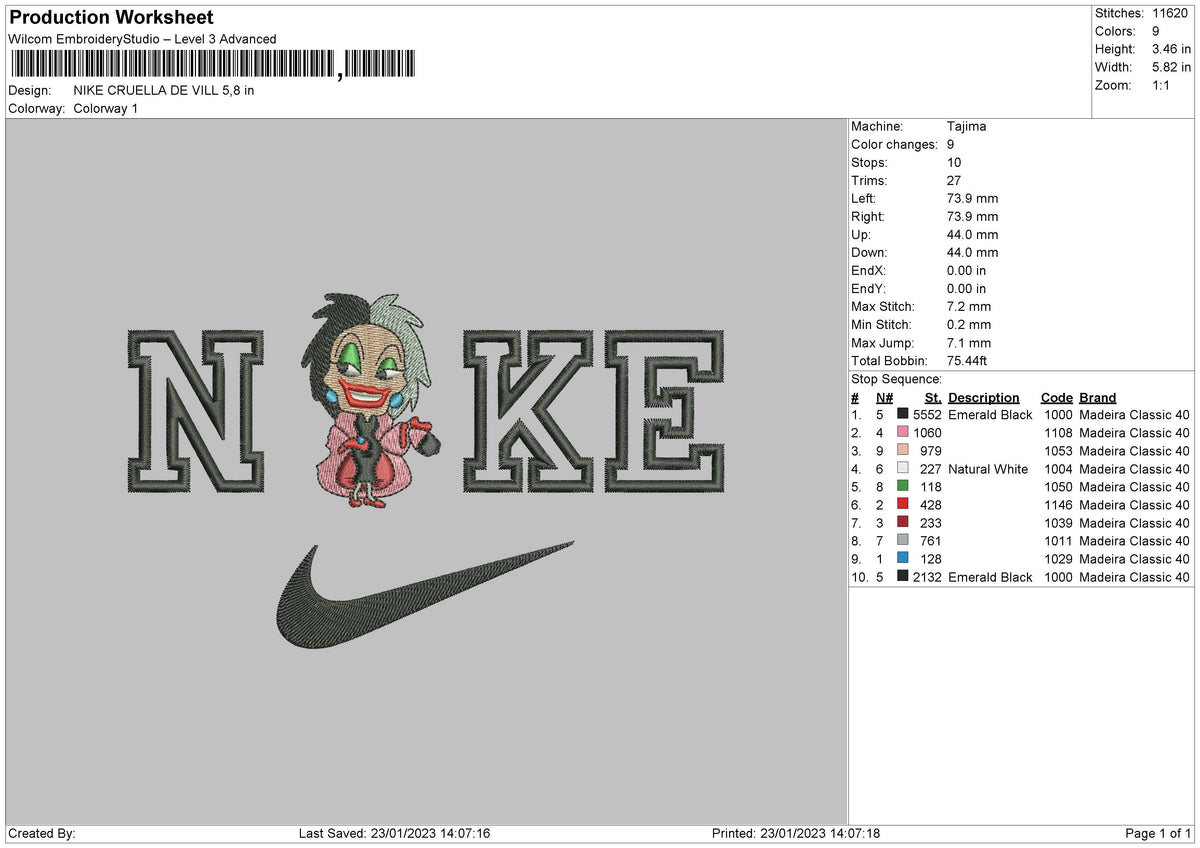 Nike Cruella D Embroidery File 6 sizes