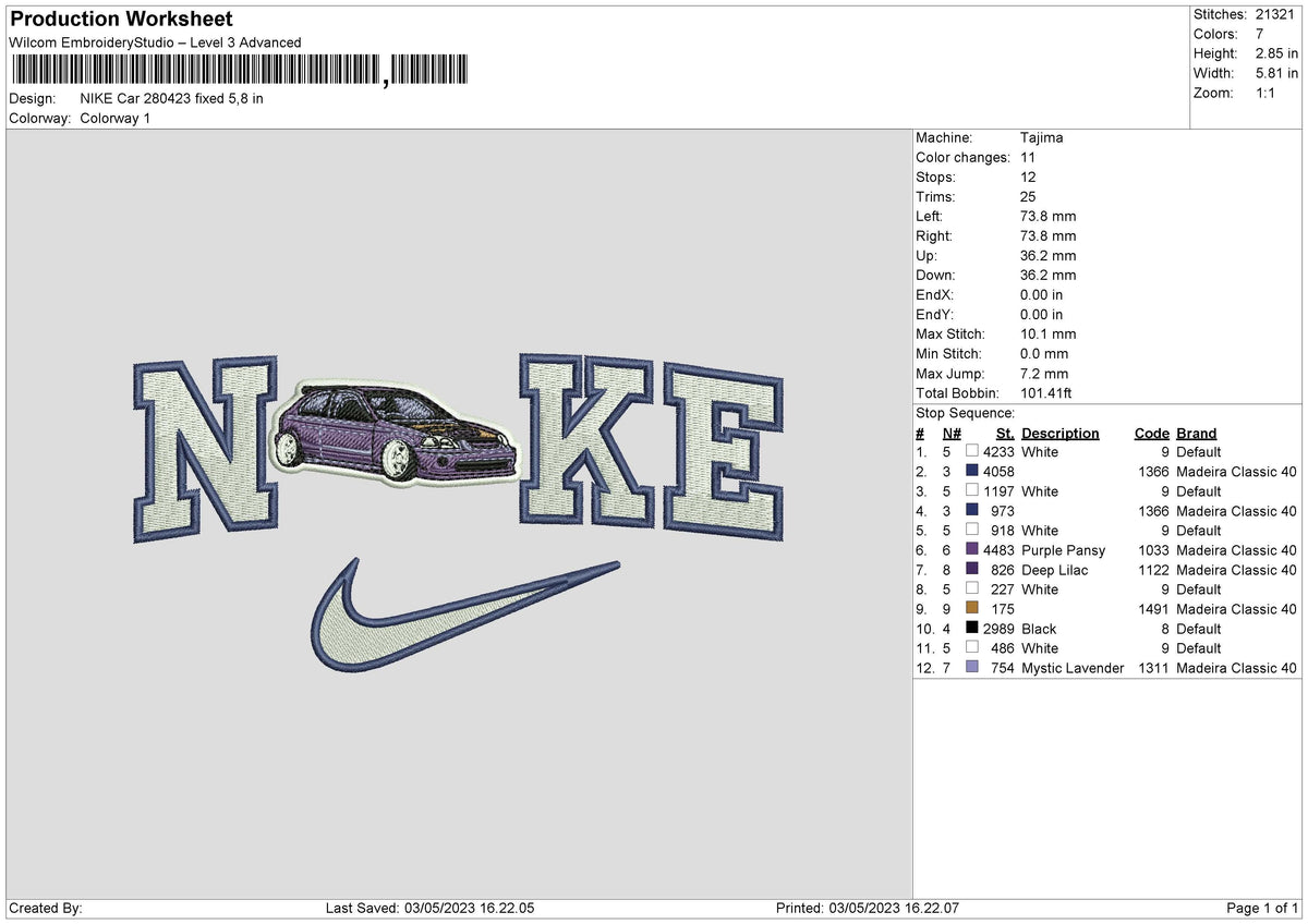 Nike Car 2804 Embroidery File 6 sizes
