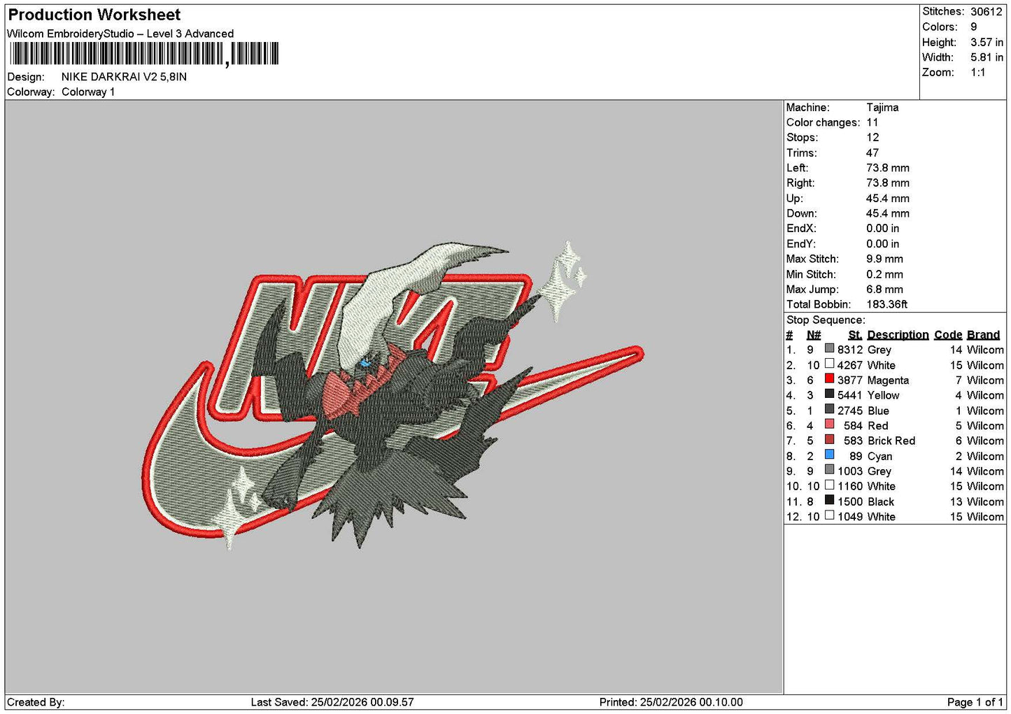 Nike Darkrai V2 Embroidery File 6 sizes