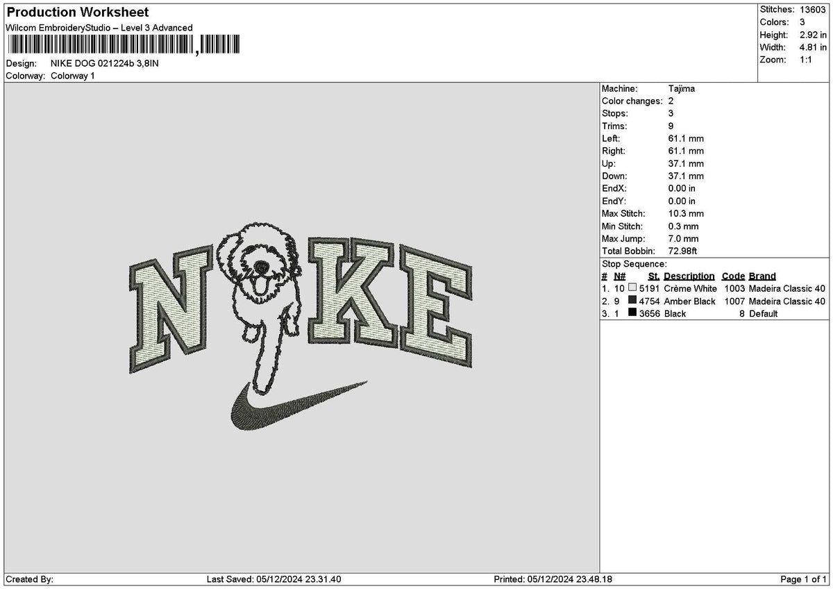 Nike Dog 0212b Embroidery File 6 sizes