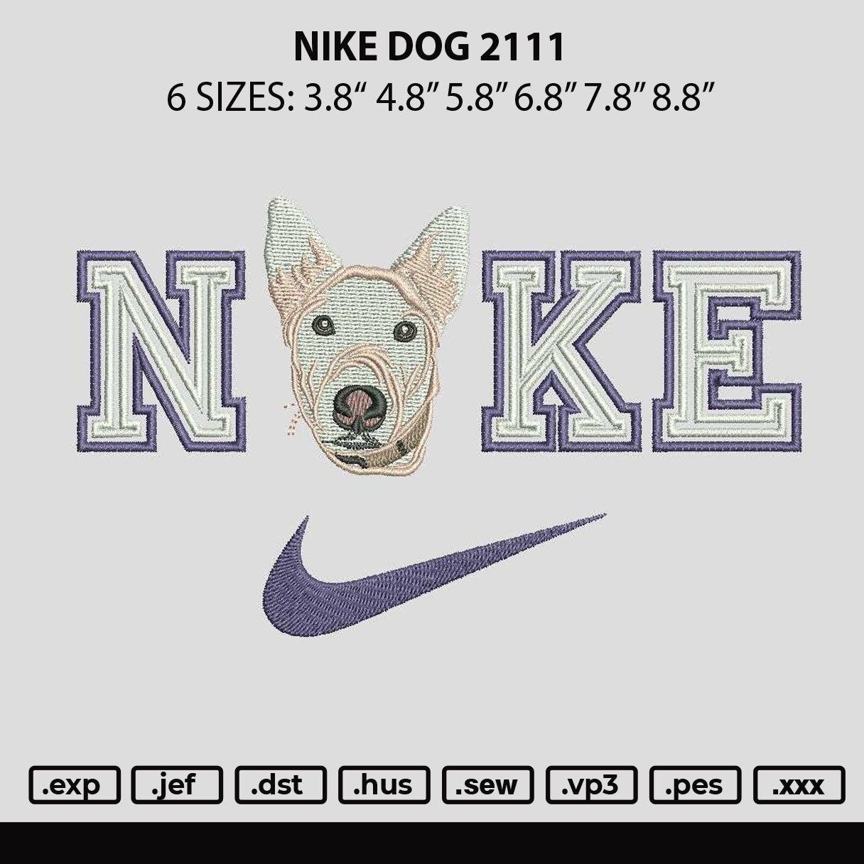 Nike Dog 2111 Embroidery File 6 sizes