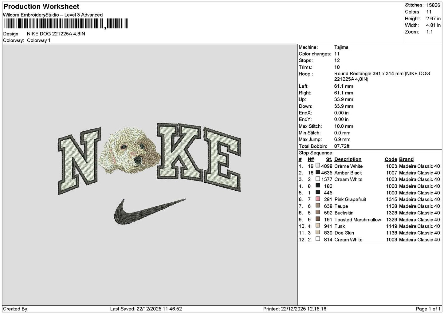 Nike Dog 2212a Embroidery FIle 6 sizes