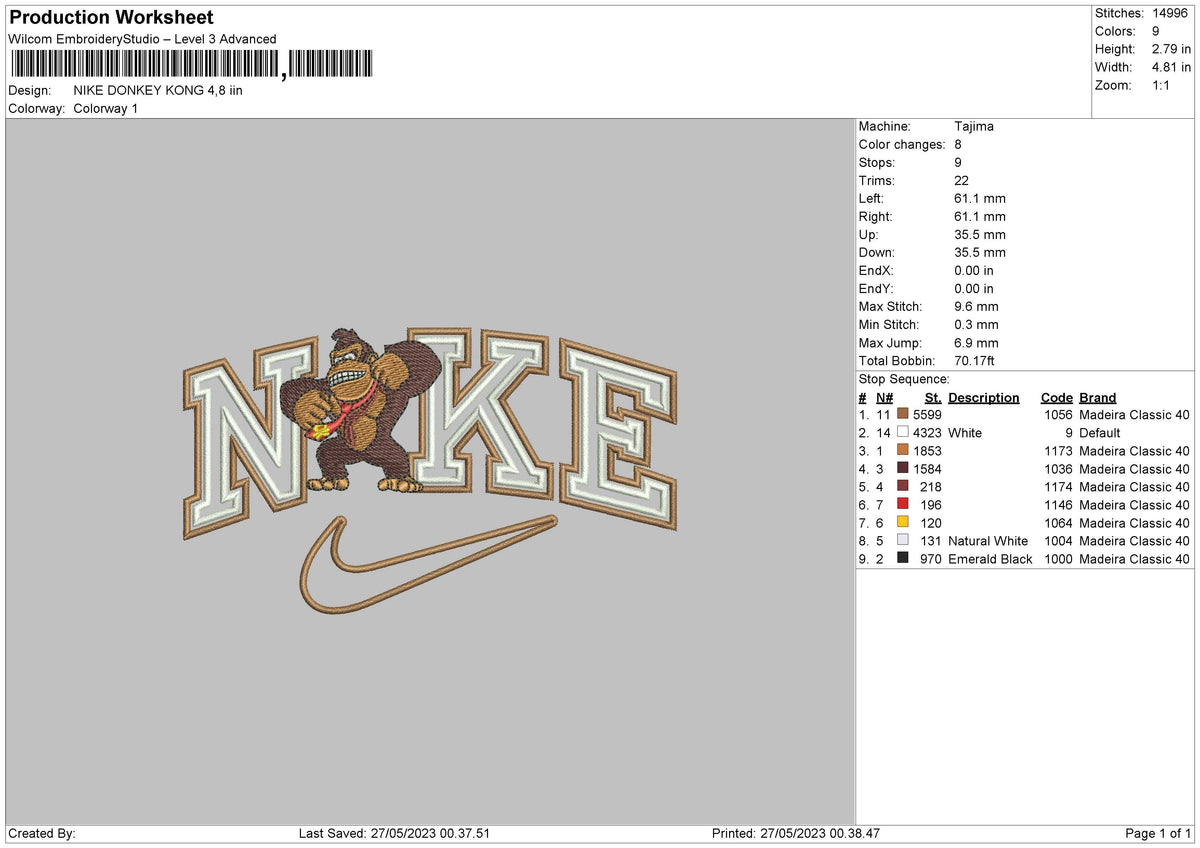 Nike Donkey Embroidery File 6 sizes