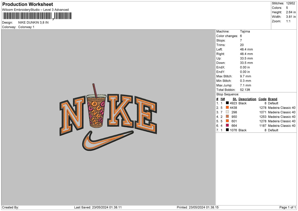 Nike Dunkin Embroidery File 6 sizes