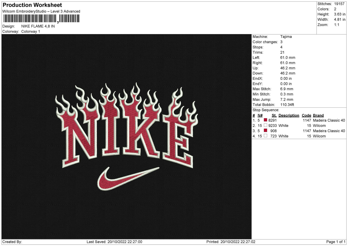 NIKE FLAME RED Embroidery