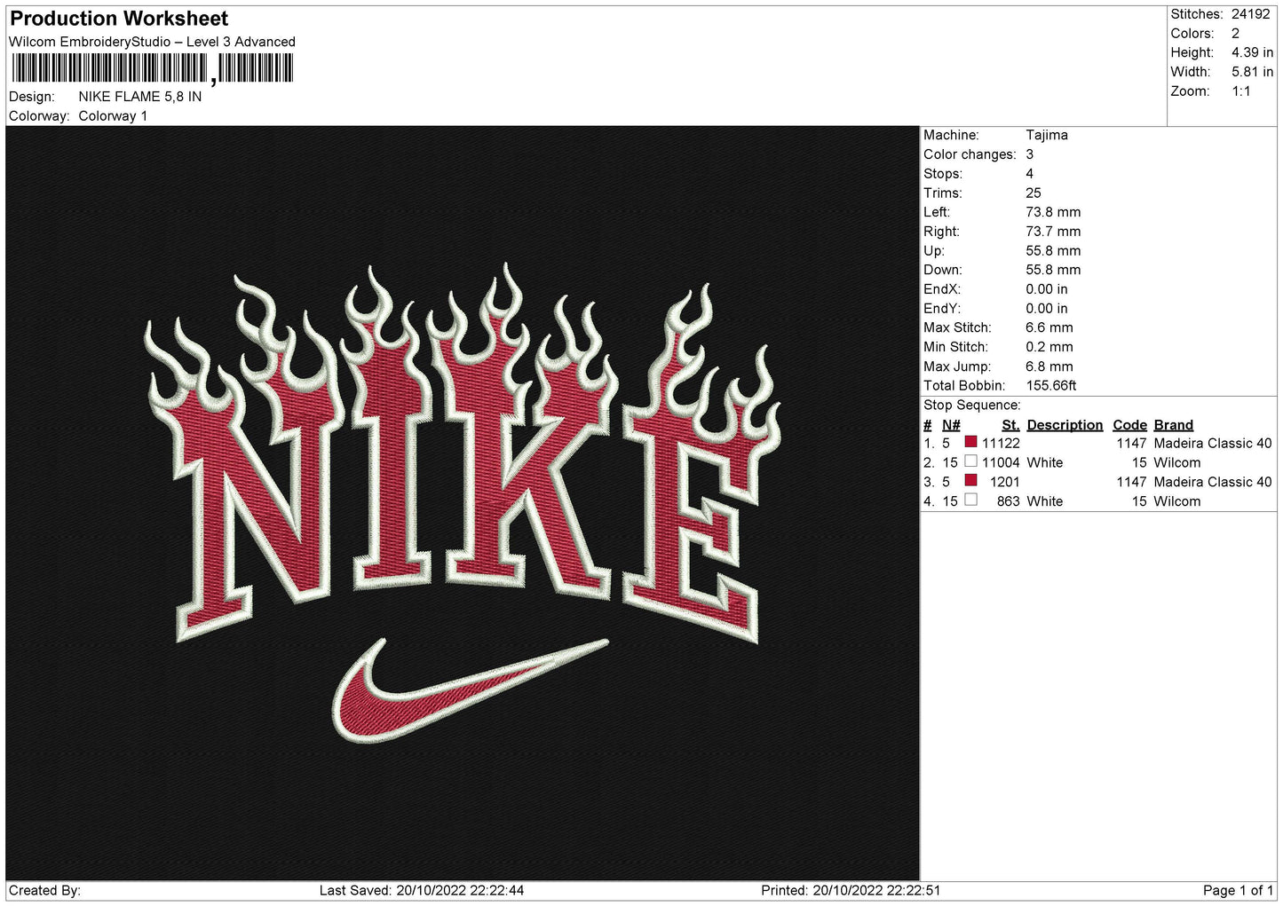 NIKE FLAME RED Embroidery