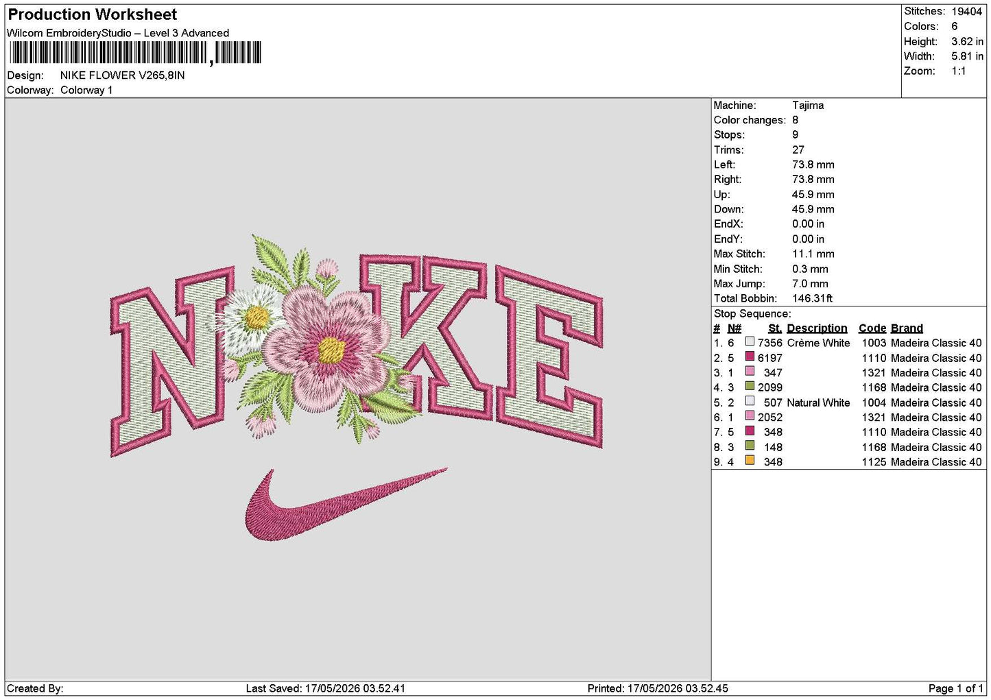 Nike Flower V26 Embroidery File 6 sizes