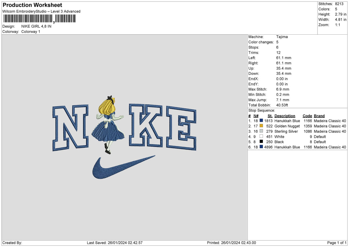 Nike Alice02 Embroidery File 6 sizes