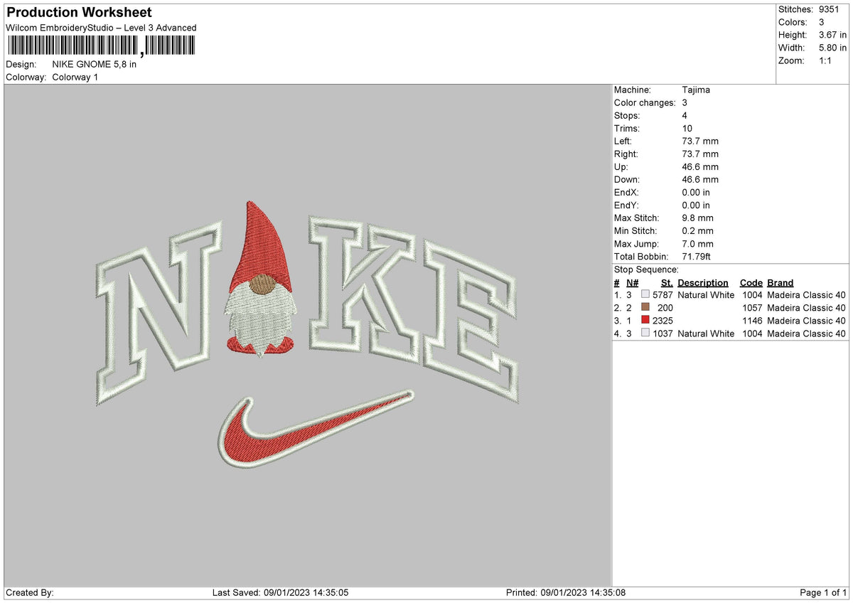 Nike Gnome Embroidery File 6 sizes