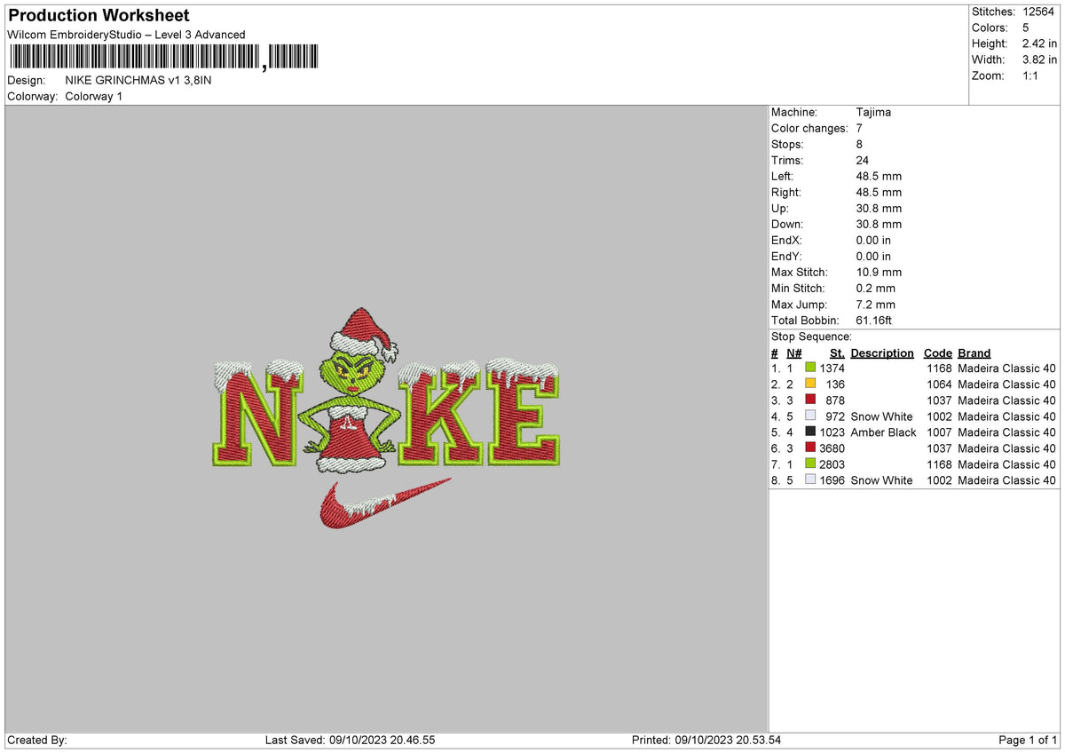 Nike Grinchmas V1 Embroidery File 6 sizes