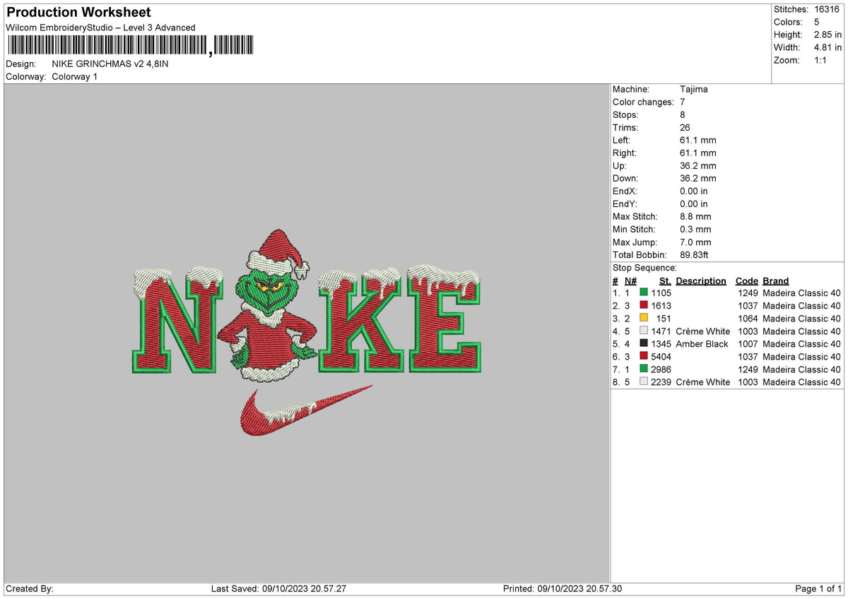 Nike Grinchmas V2 Embroidery File 6 sizes
