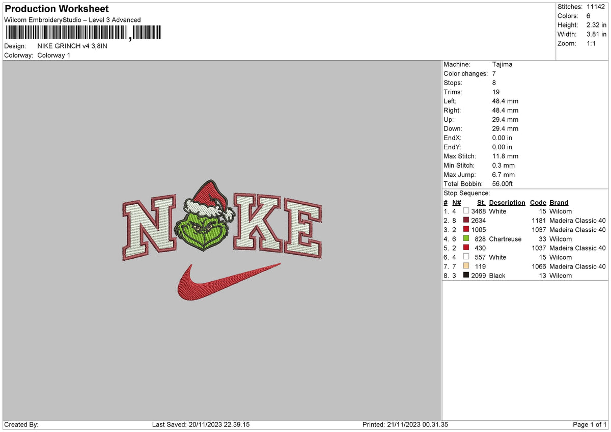 Nike Grinch v4A Embroidery File 6 sizes