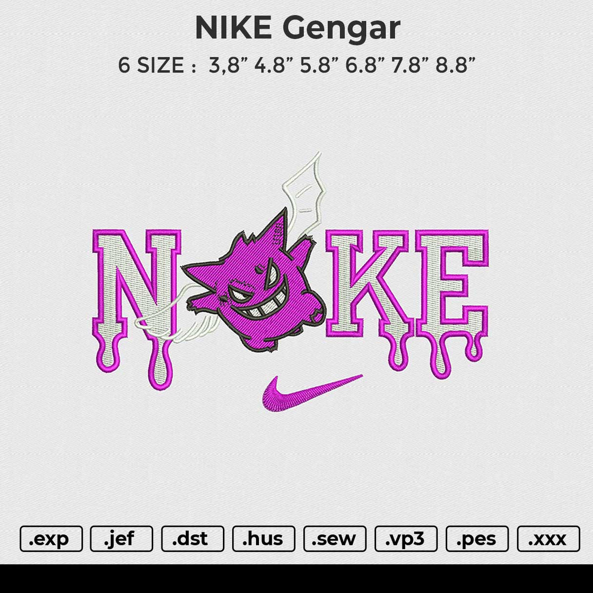 NIKE Gengar Embroidery File 6 size