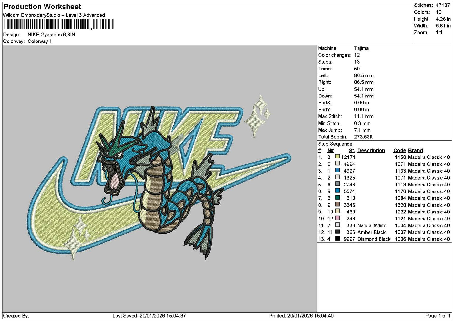 Nike Gyrados Embroidery File 6 sizes